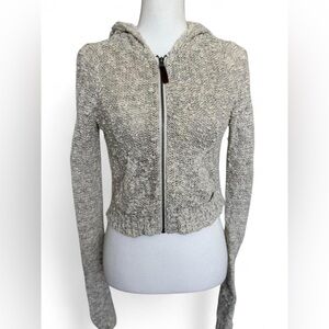 Abercrombie & Fitch Y2K Knit Hoodie Zip Up Sweater Beige Gray Boho | Small